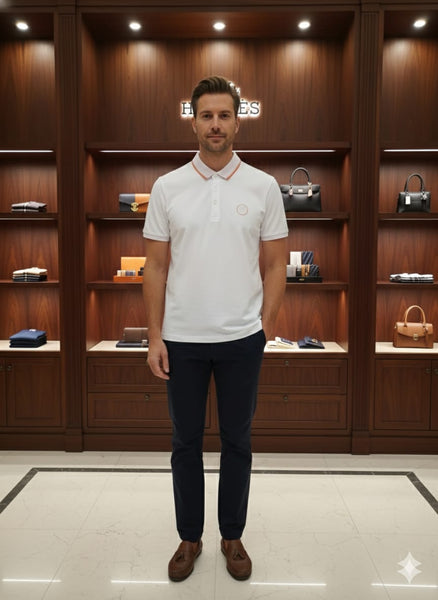 Exclusive Imported White Polo Shirt with Contrast Trim