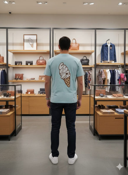 Sky Blue Graphic T-Shirt with Ice Cream Back Print