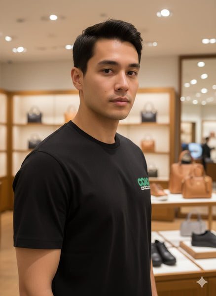 Black Graphic T-Shirt with Front Logo & Playful Back Print