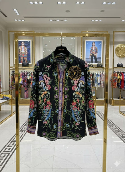 Luxury Black Designer Shirt with Ornate Floral Print