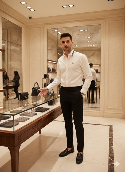 Classic White Designer Shirt with Signature Trim