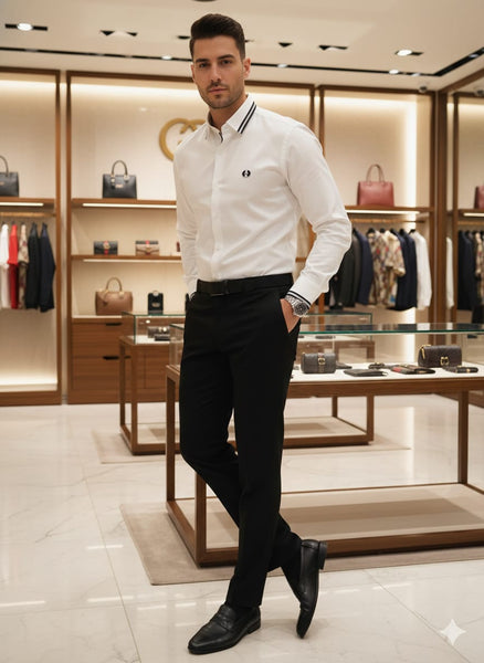 Classic White Designer Shirt with Signature Trim