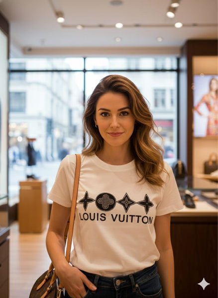 Luxury Elegant White Designer Logo T-Shirt for Women
