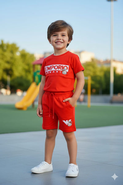 Kids Premium Red T-Shirt & Shorts Set Stylish Summer Outfit