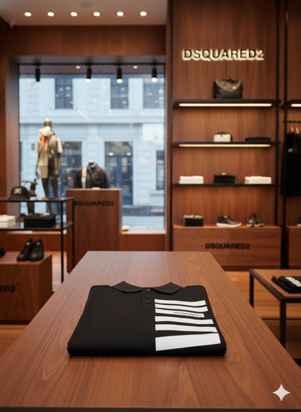 Luxury Black Polo T-Shirt with Bold Stripe Graphic Design