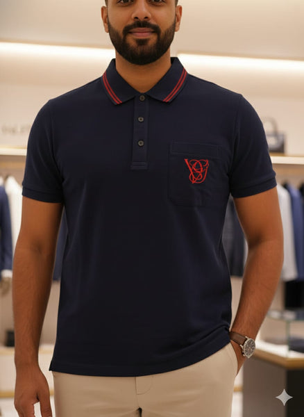 Luxury Navy Polo T-Shirt with Red Signature Detail
