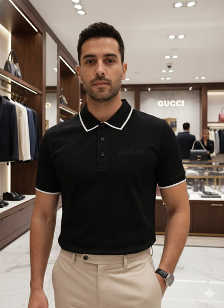 Premium Black Designer Polo T-Shirt with Contrast Trim