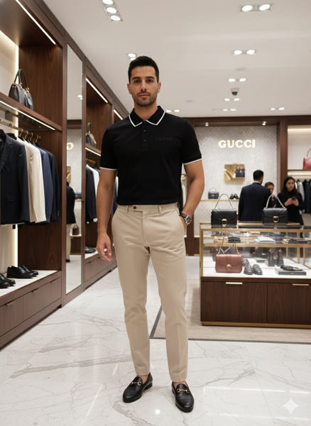 Premium Black Designer Polo T-Shirt with Contrast Trim