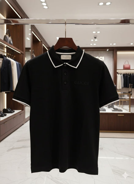 Premium Black Designer Polo T-Shirt with Contrast Trim