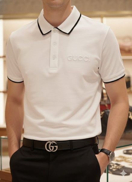 Premium White Designer Polo T-Shirt with Contrast Trim