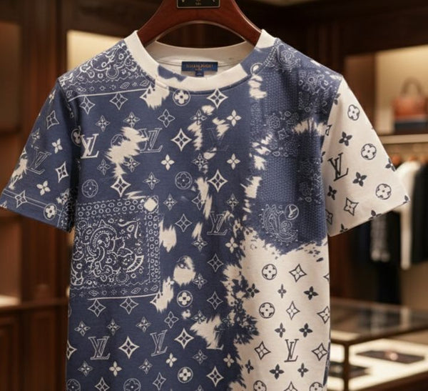 Kids Premium Blue & White Designer Print T-Shirt