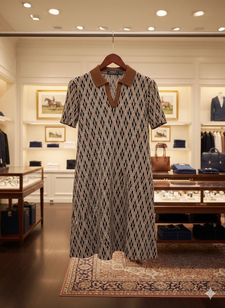 Women’s Elegant Brown Pattern Dress  Smart Casual Look