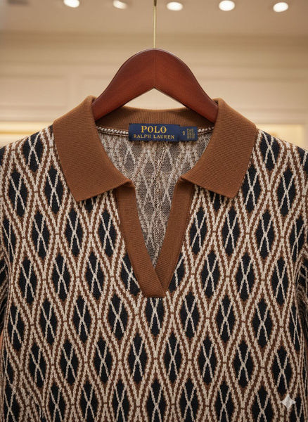 Women’s Elegant Brown Pattern Dress  Smart Casual Look