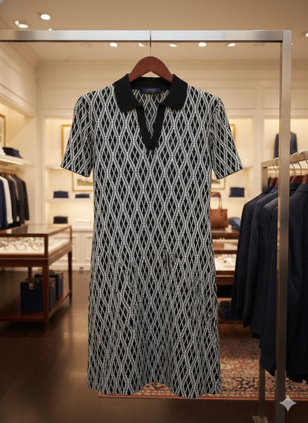 Women’s Elegant Printed Polo Dress – Classic & Chic Style