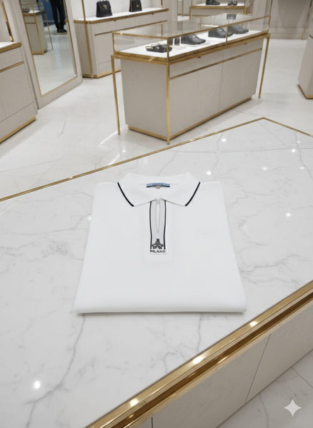 Men’s Premium White  Polo T-Shirt  Zip Neck Smart Casual Regualr Fit