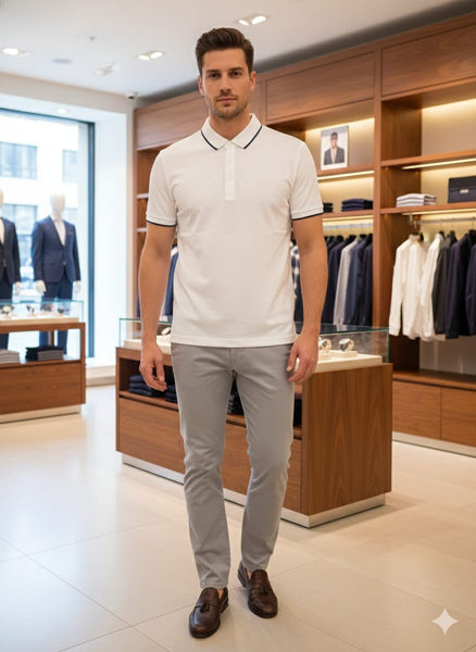 Luxury White Polo T-Shirt – Elegant Smart Casual Style