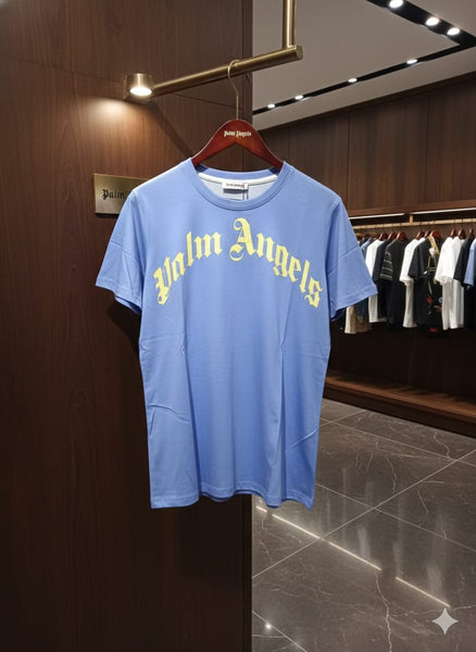 Luxury Imported Sky Blue Brand Logo T-Shirt  Classic Streetwear Style