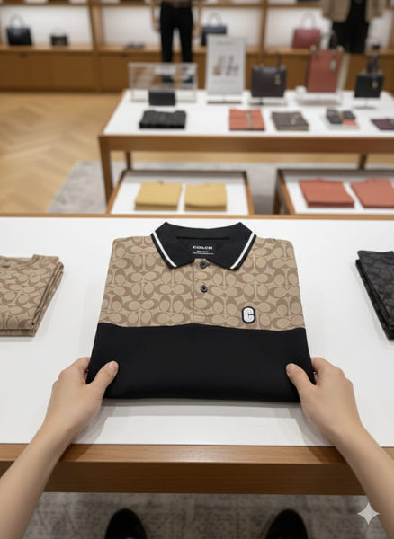 Brand Signature Print Polo T-Shirt Beige & Black Classic Fit