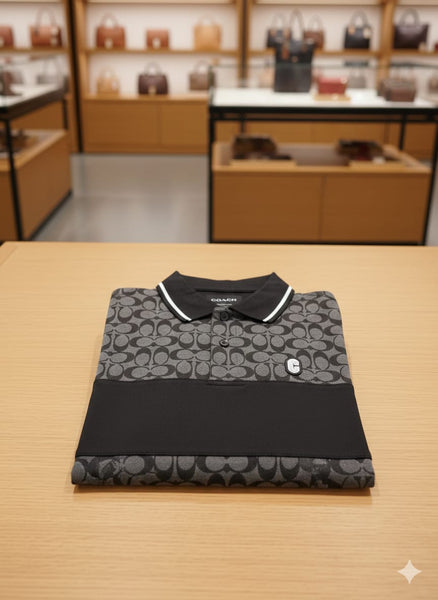 Premium Brand  Signature Print Polo T-Shirt – Black Premium Edition