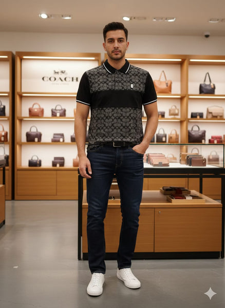 Premium Brand  Signature Print Polo T-Shirt – Black Premium Edition