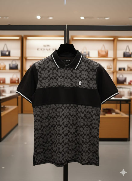 Premium Brand  Signature Print Polo T-Shirt – Black Premium Edition