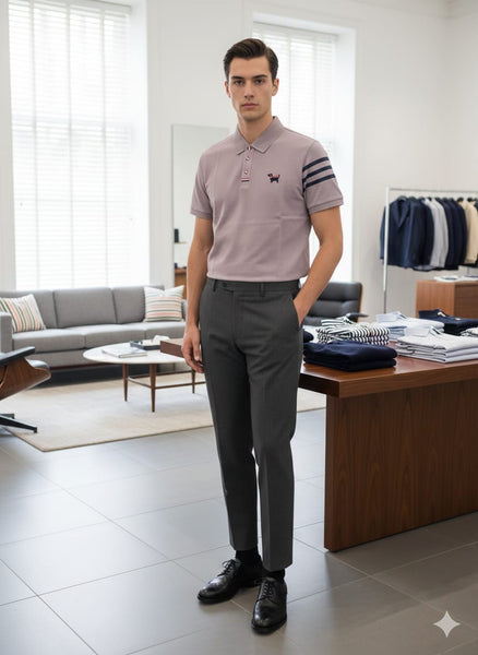 Premium Mauve Polo T-Shirt with Signature Sleeve Stripes
