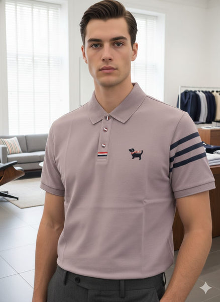 Premium Mauve Polo T-Shirt with Signature Sleeve Stripes