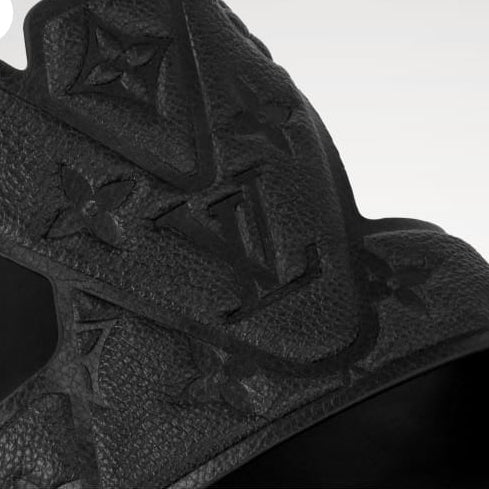 Luxury Black Embossed Slide Sandals Elegant & Comfortable Everyday Wear