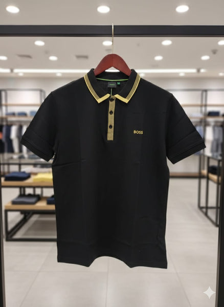 Men’s Premium Black Polo T-Shirt with Gold Trim Detailing