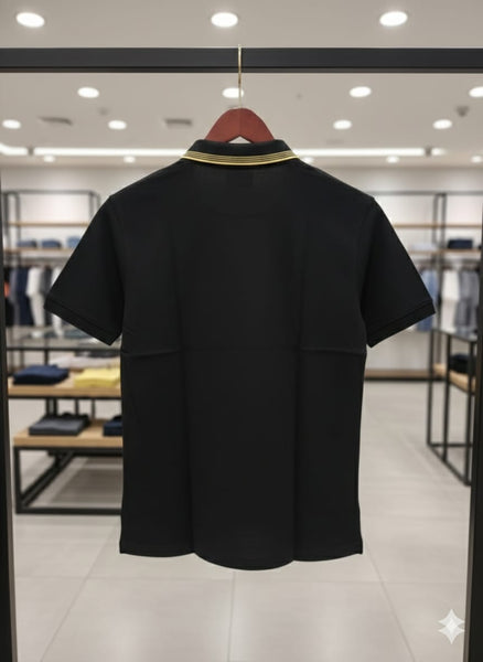 Men’s Premium Black Polo T-Shirt with Gold Trim Detailing