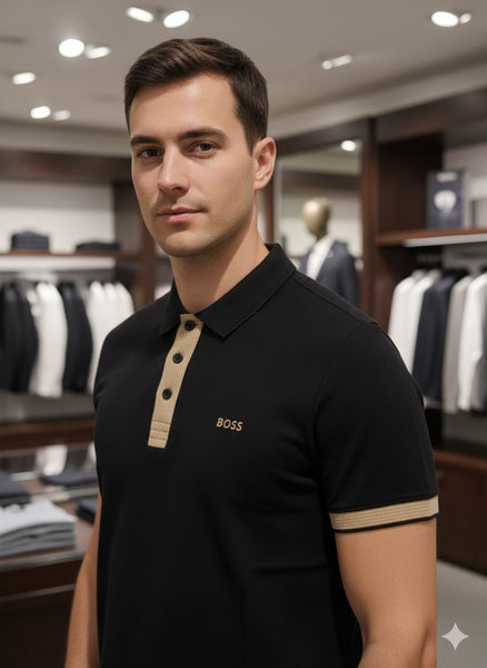Premium Black Polo T-Shirt with Contrast Placket  Luxury Smart Casual Look