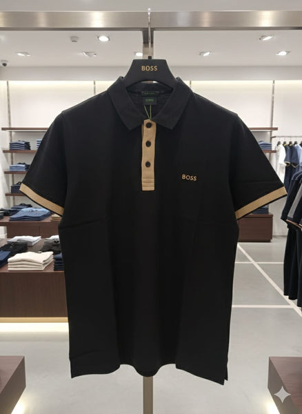 Premium Black Polo T-Shirt with Contrast Placket  Luxury Smart Casual Look