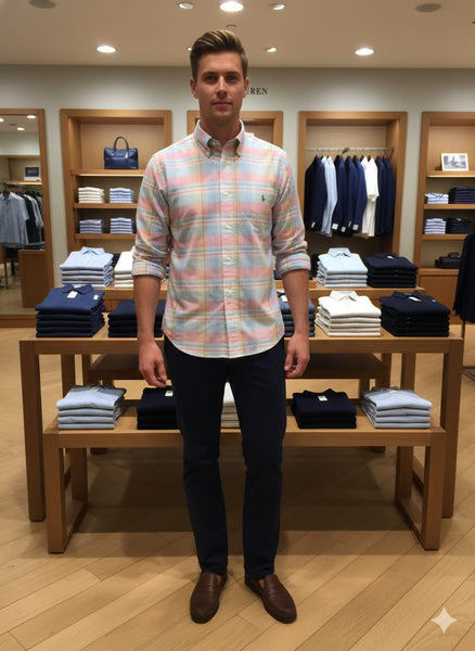 Men’s Pastel Plaid Casual Shirt  Smart Fit Long Sleeve Everyday Wear