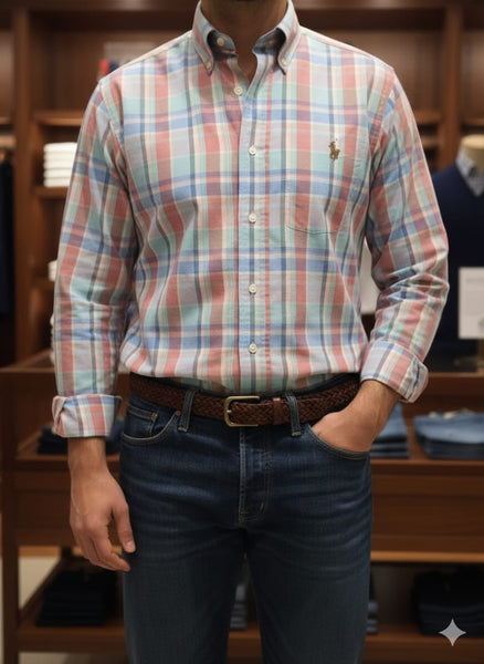 Men’s Pastel Checkered Casual Shirt Premium  Long Sleeve Style