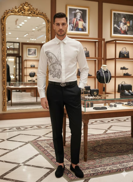 Elegant White Shirt with Butterfly Embellishment