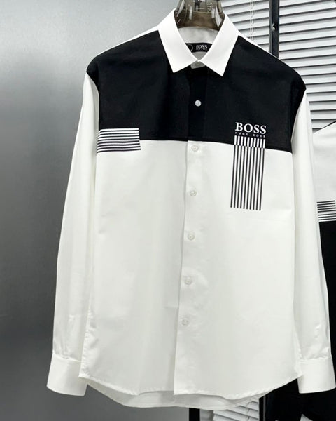 Premium Branded Men’s Black & White Colorblock Designer Shirt