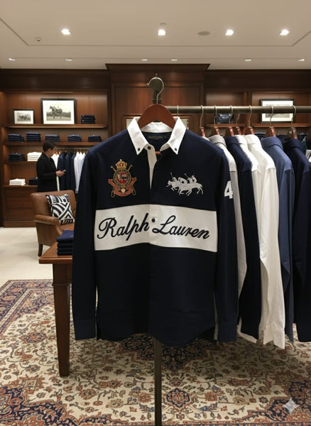 Men’s Navy Colorblock Casual Shirt Embroidered Logo Premium Long Sleeve Style