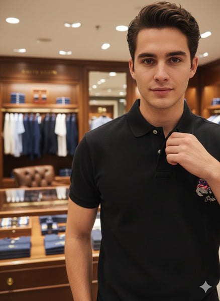 Classic Black Polo T-Shirt with Embroidered Logo Timeless Smart Casual Wear
