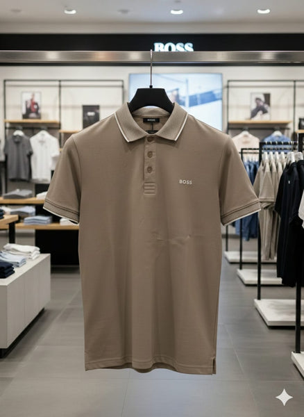 Men’s Premium Beige Polo T-Shirt with Contrast Collar