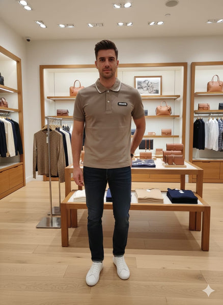 Beige Polo Shirt  Premium Minimal Smart Casual Wear