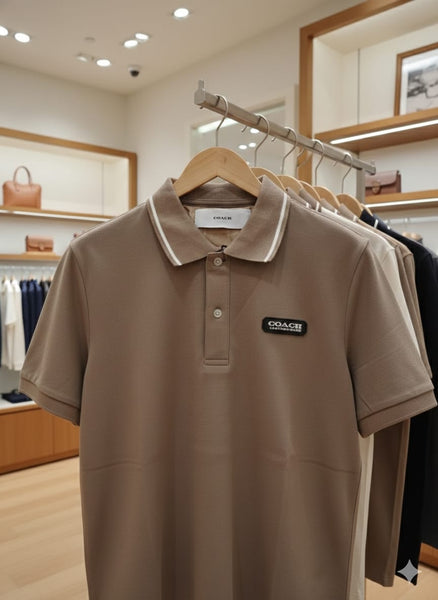 Beige Polo Shirt  Premium Minimal Smart Casual Wear