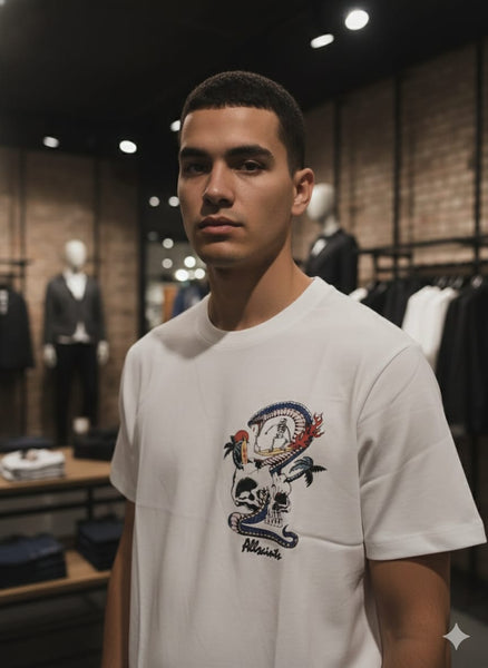 Men’s White Graphic Printed T-Shirt – Stylish Everyday Casual
