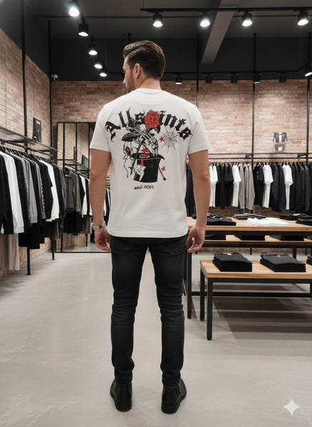 Men’s White Graphic Printed T-Shirt  Casual Trendy Comfort