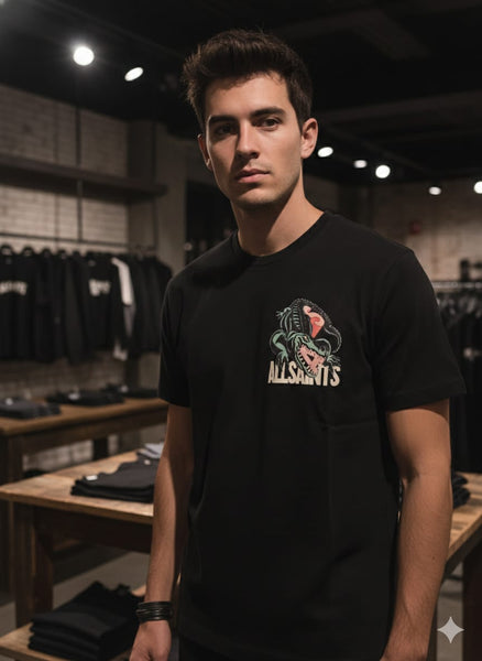 Men’s Black Graphic Printed T-Shirt – Modern Casual Style