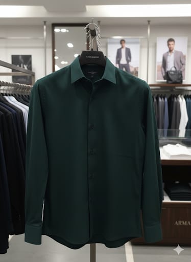 Imported Solid Dark Green Slim-Fit Formal Shirt for Men