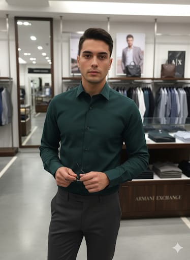 Imported Solid Dark Green Slim-Fit Formal Shirt for Men
