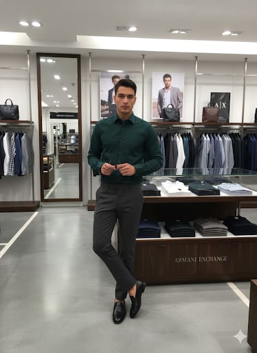 Imported Solid Dark Green Slim-Fit Formal Shirt for Men