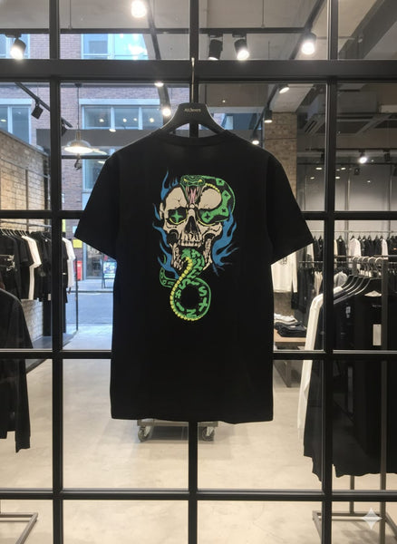 Black Graphic T-Shirt with Skull & Snake Artwork
