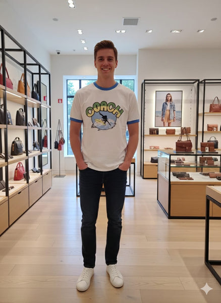 Premium Graphic Ringer T-Shirt for Men Surf Print Casual Tee