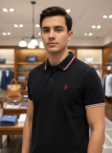 Black Classic Polo Shirt – Signature Red Logo Edition